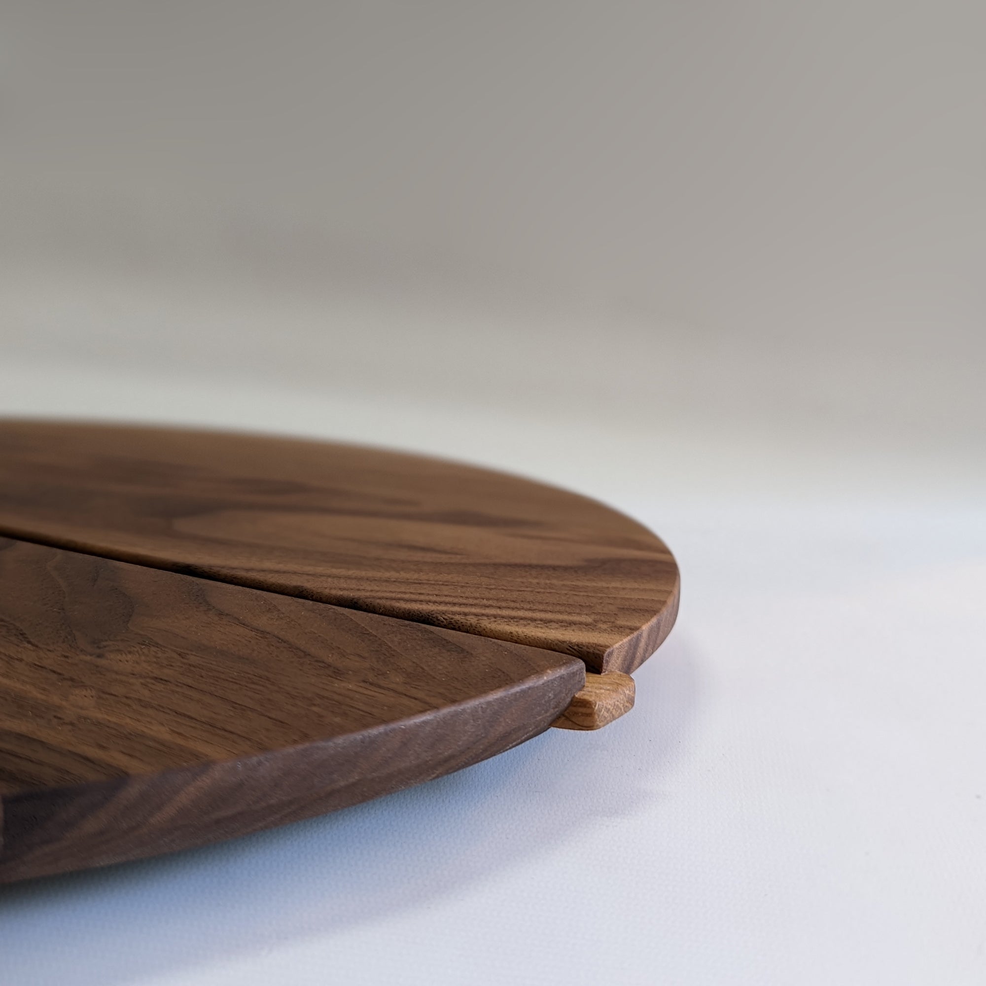 Walnut lazy Susan edge detail made in Canada 